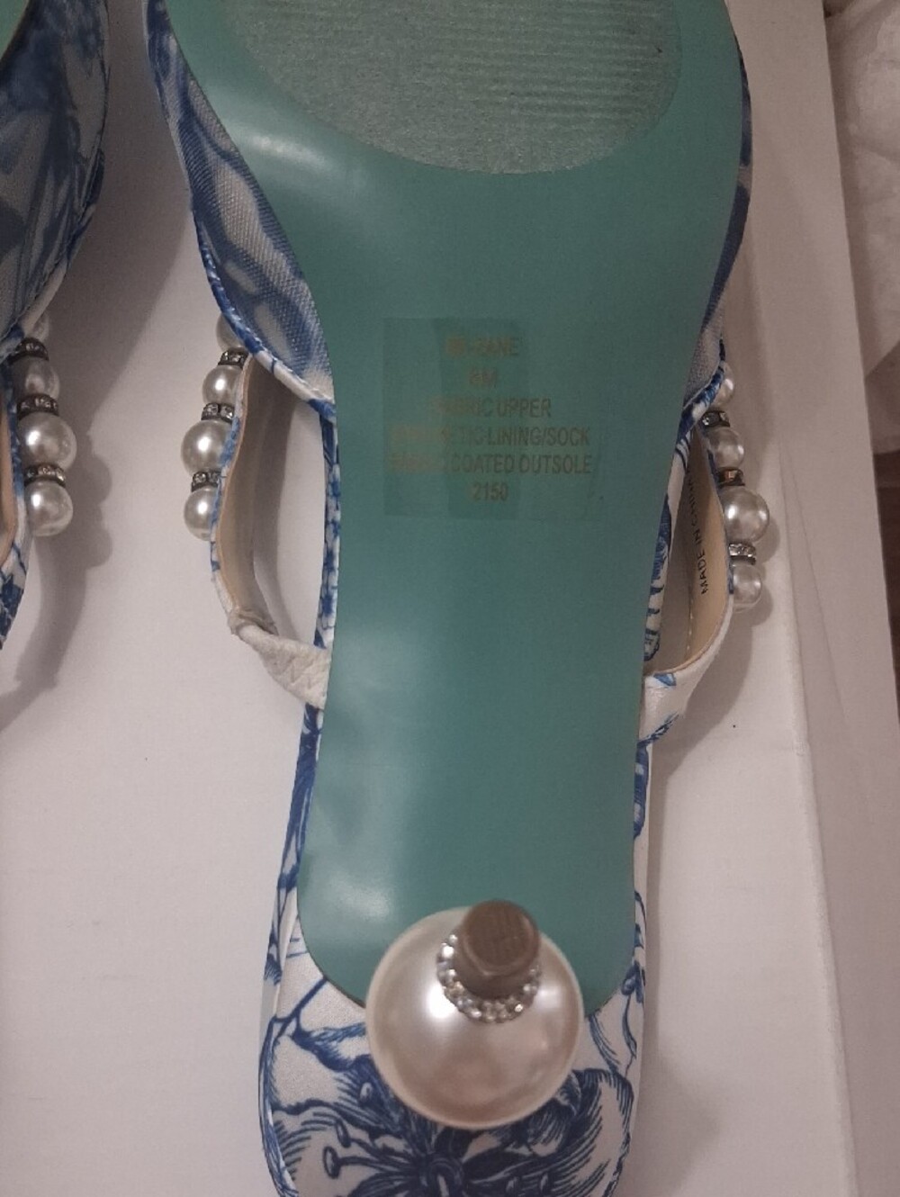 Blue Floral Pearl-Embellished Women’s Kitten Heal - Picture 6 of 9